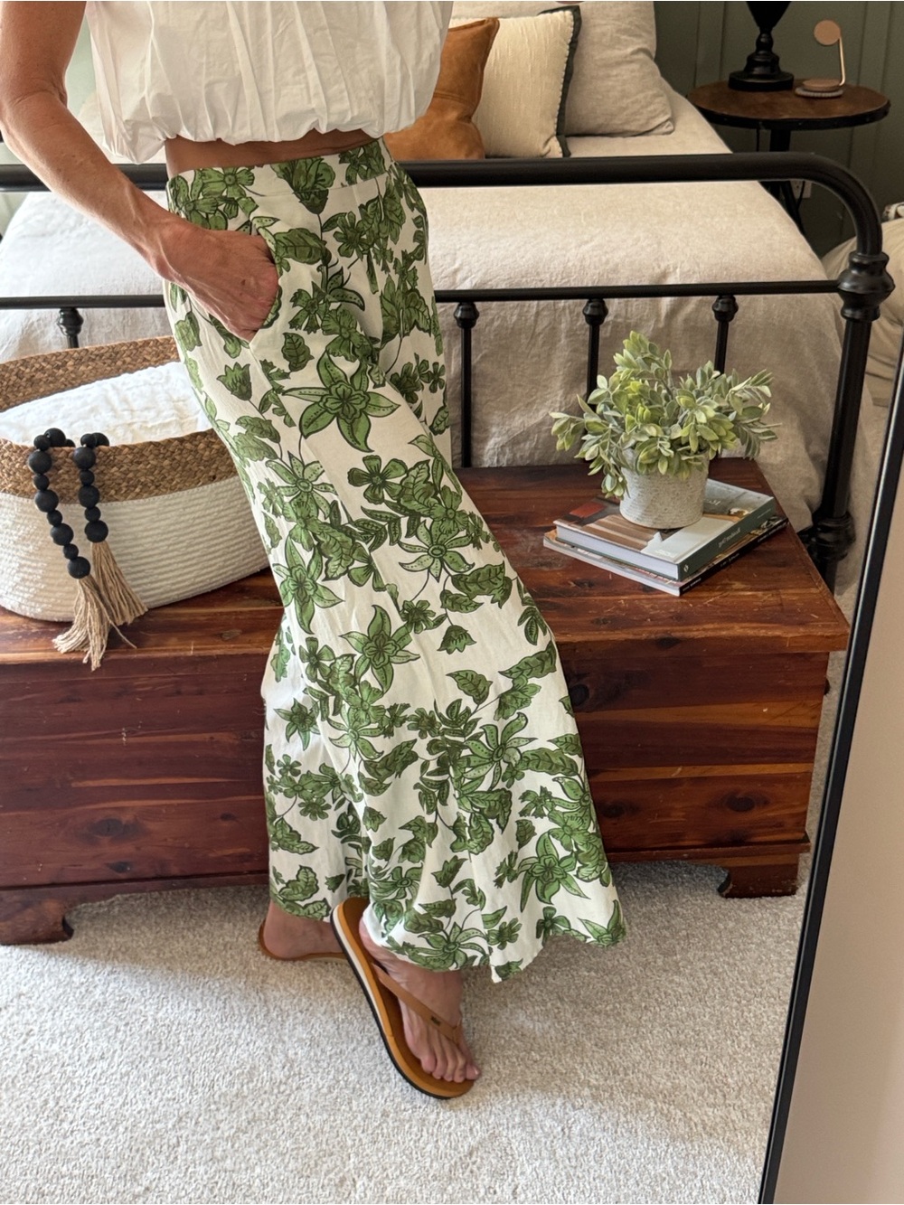 Green Botanical Print Palazzo Pant - Women